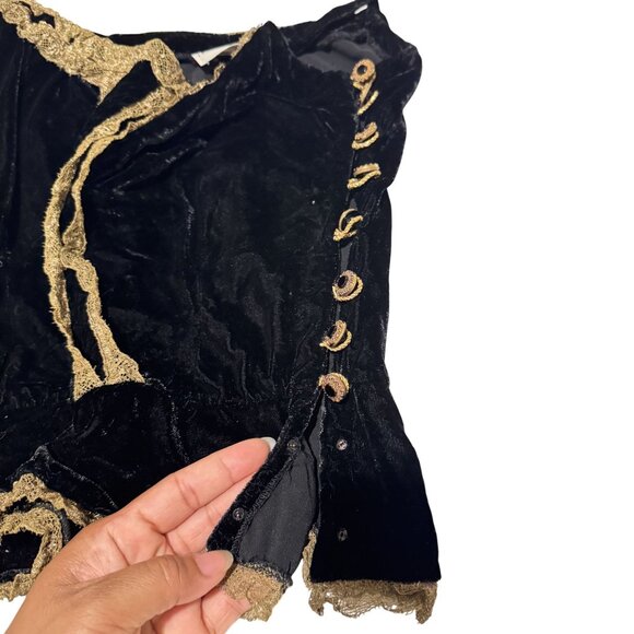 Vintage Henri Bendel Velvet Top Womens Black Spaghetti Straps Gold Lace Size XS - Picture 4 of 7